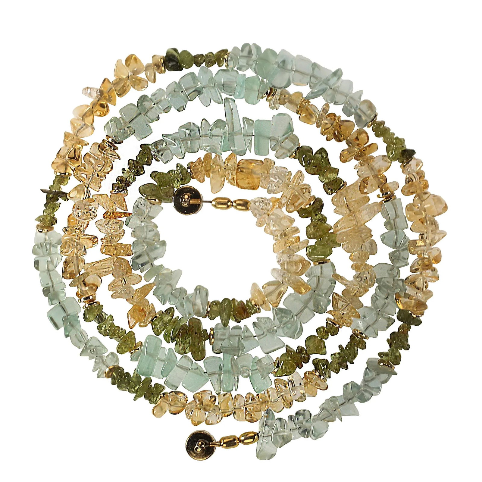 Rope of Polished Chips Citrine, Aquamarine, and Peridot - 5