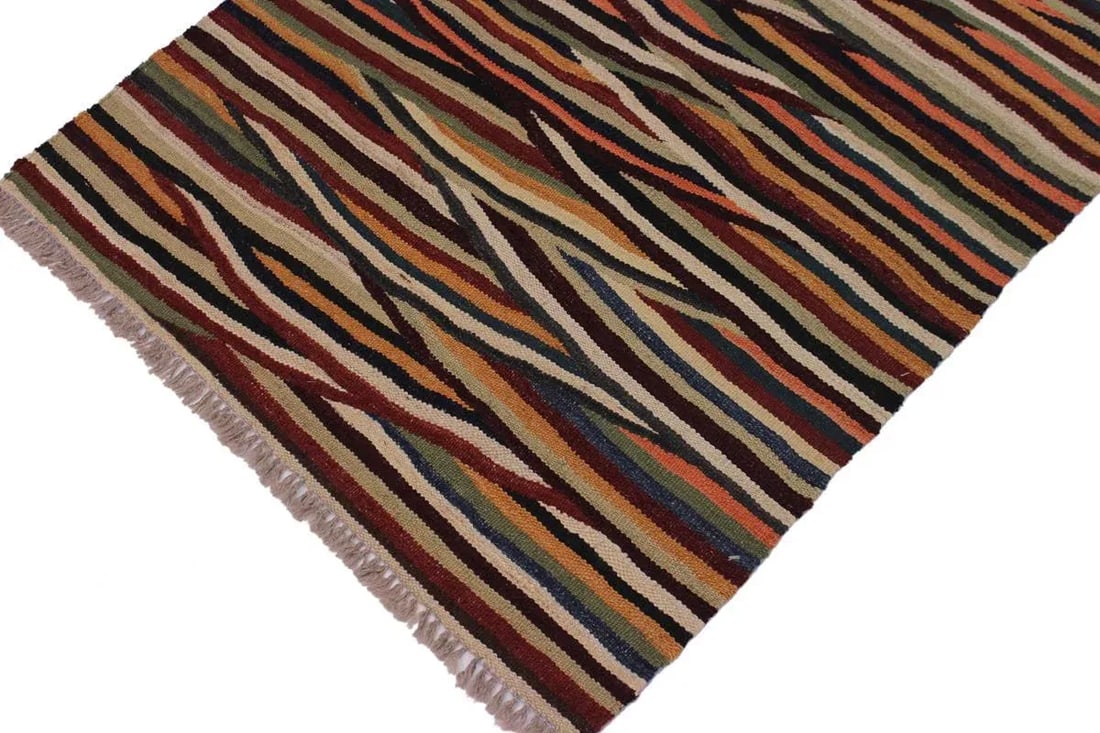 Contemporary Kilim Tan/Red Hand-Woven Wool Rug - 2'10 X 4'3 - 3