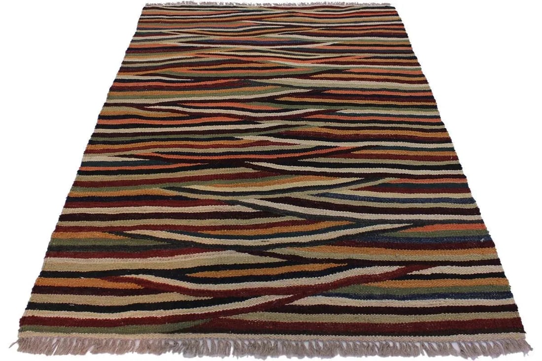 Contemporary Kilim Tan/Red Hand-Woven Wool Rug - 2'10 X 4'3 - 5
