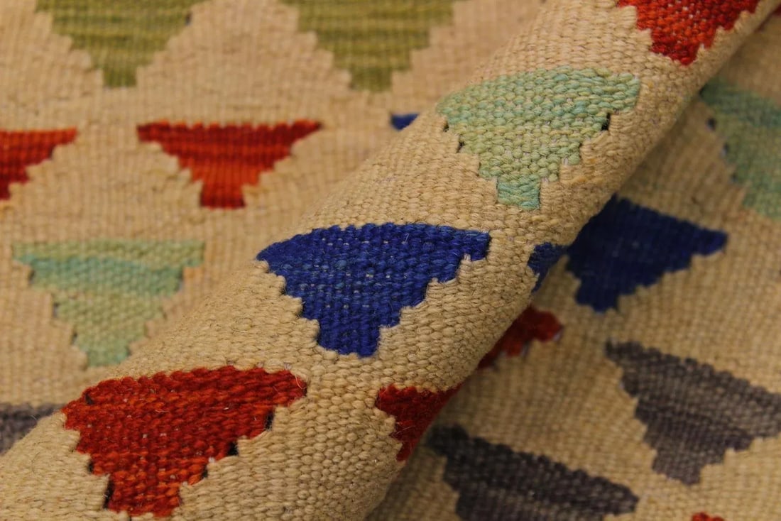 Contemporary Shabby Chic Kilim Ivory/Blue Hand-Woven Wool Rug -3'2 X 4'11 - 6