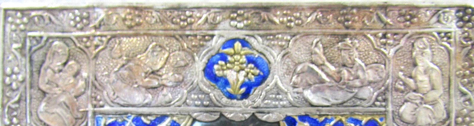 Antique Qajar Silver Plated and Enamel Decorative Mirror in Case - 5