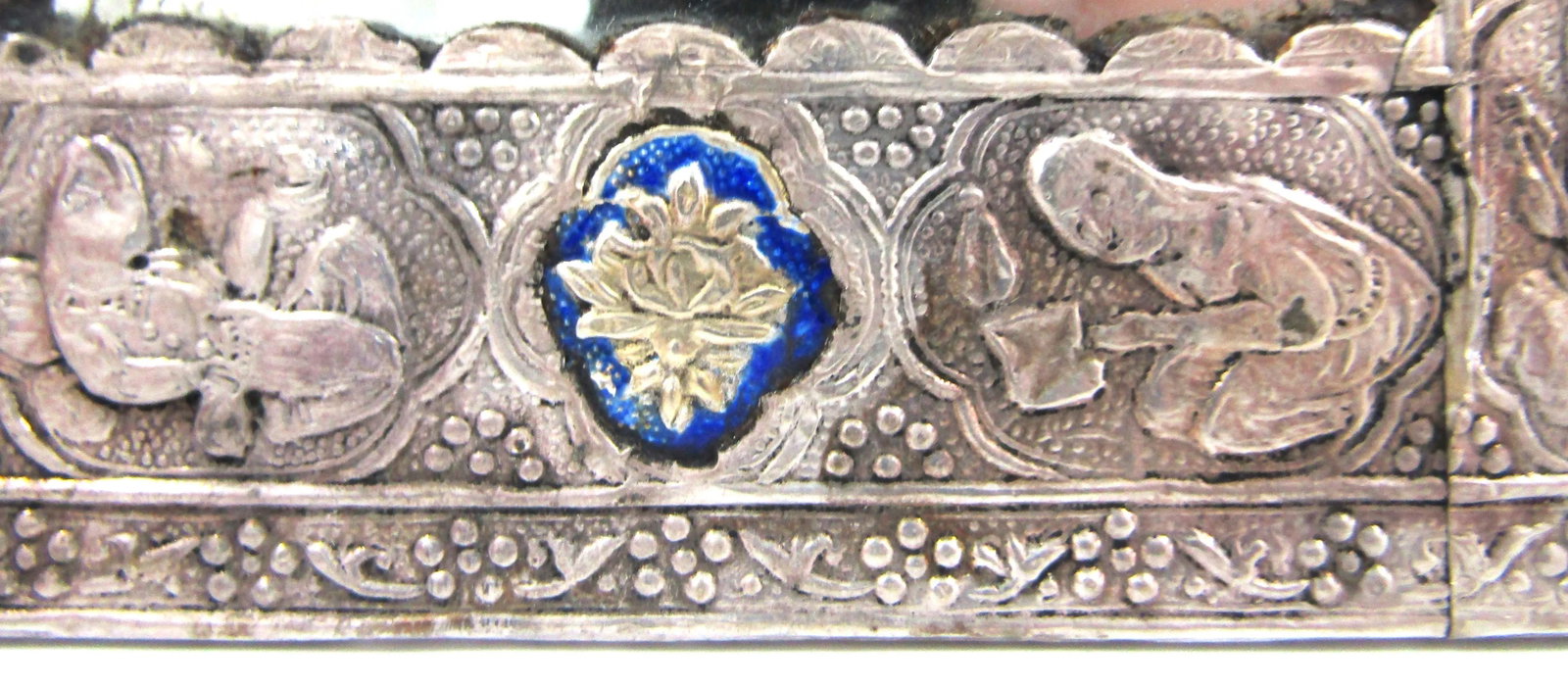 Antique Qajar Silver Plated and Enamel Decorative Mirror in Case - 7