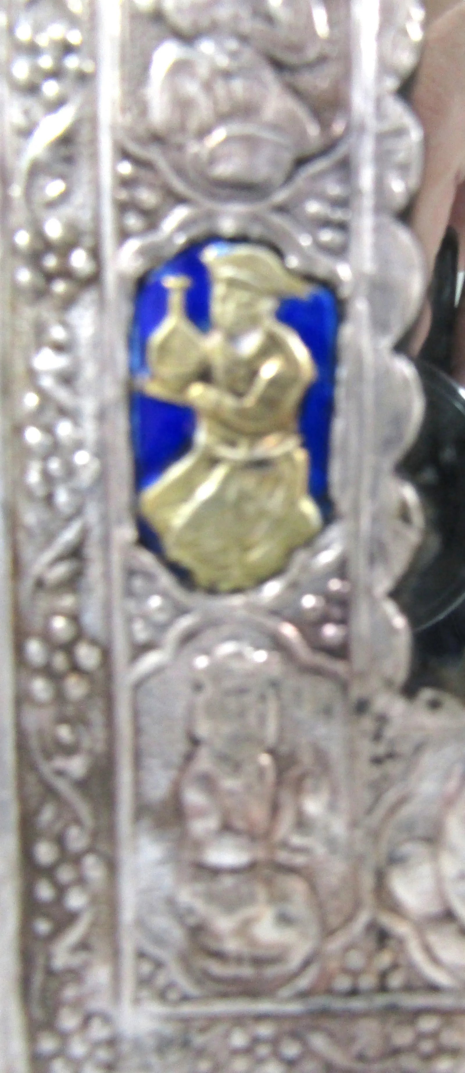 Antique Qajar Silver Plated and Enamel Decorative Mirror in Case - 8