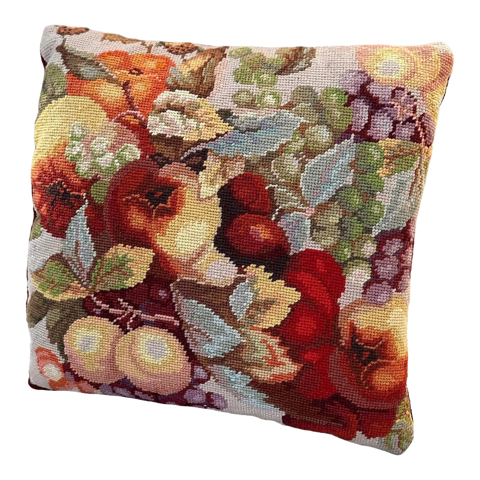 Vintage Hand Sewn Needlepoint Pillow with Fruit Motif (1 of 5)