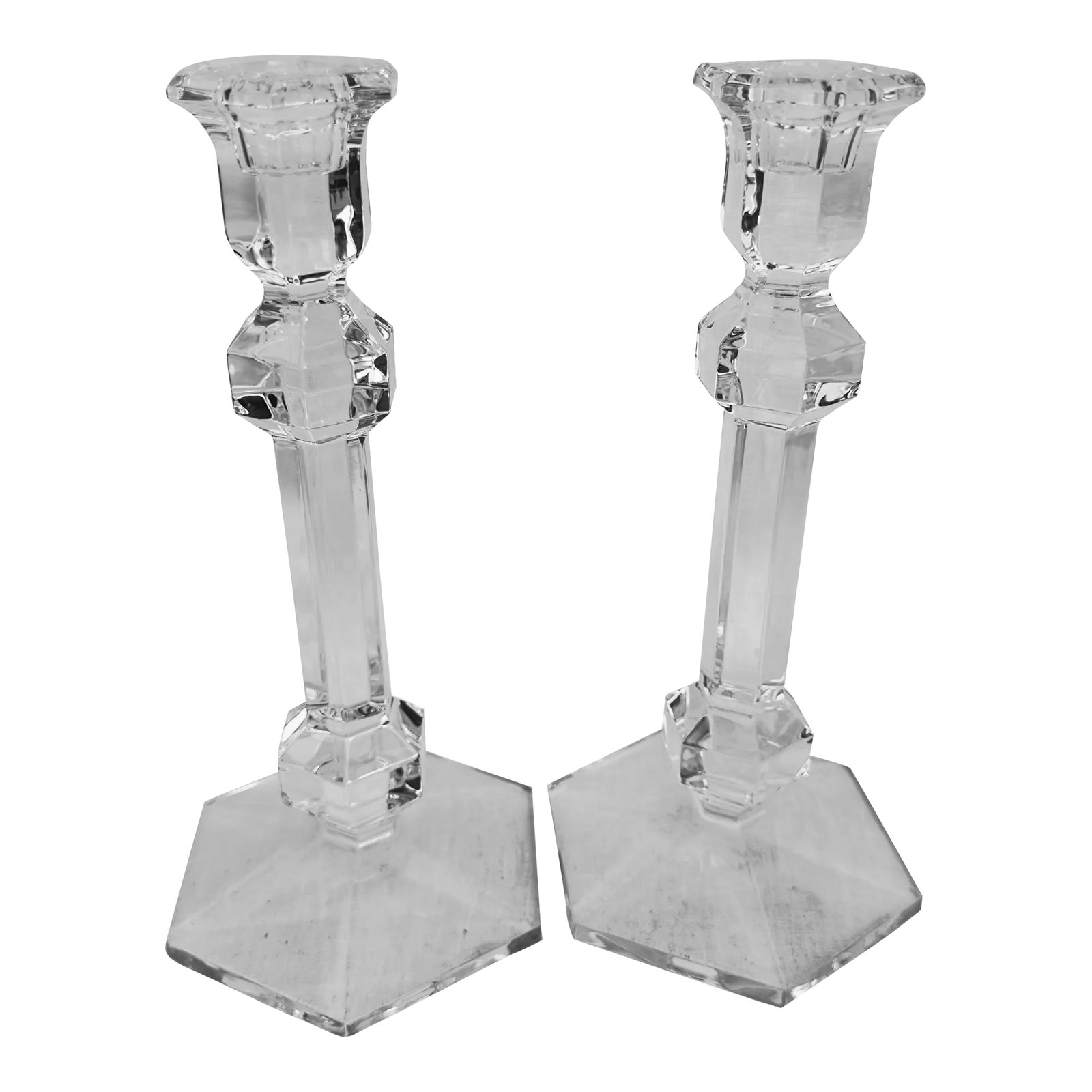 Set of Val St. Lambert Crystal Candle Holders: Beautiful set of Crystal Candle Holders signed by Val St. Lambert. Perfect for all occasions. 9.5in h x 3.25in base Make sure to follow me, I have flash sales for my followers only A3 Condition:
