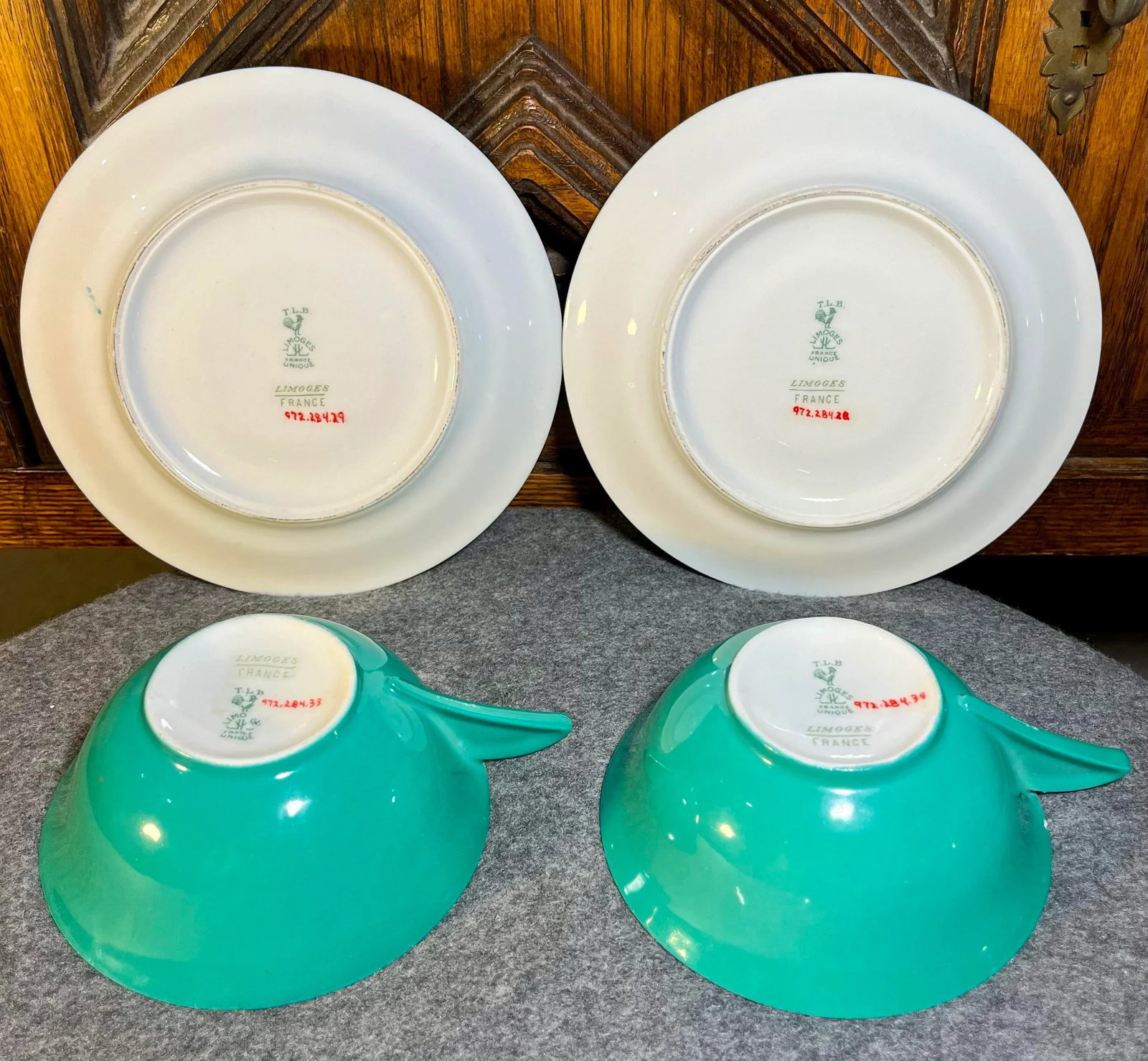 Antique T. L. B. Limoges Porcelain Cup & Saucer Set- 4 Pieces - 6
