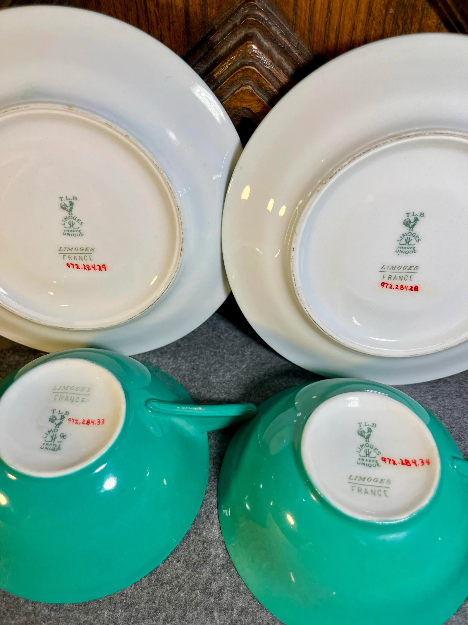 Antique T. L. B. Limoges Porcelain Cup & Saucer Set- 4 Pieces - 7