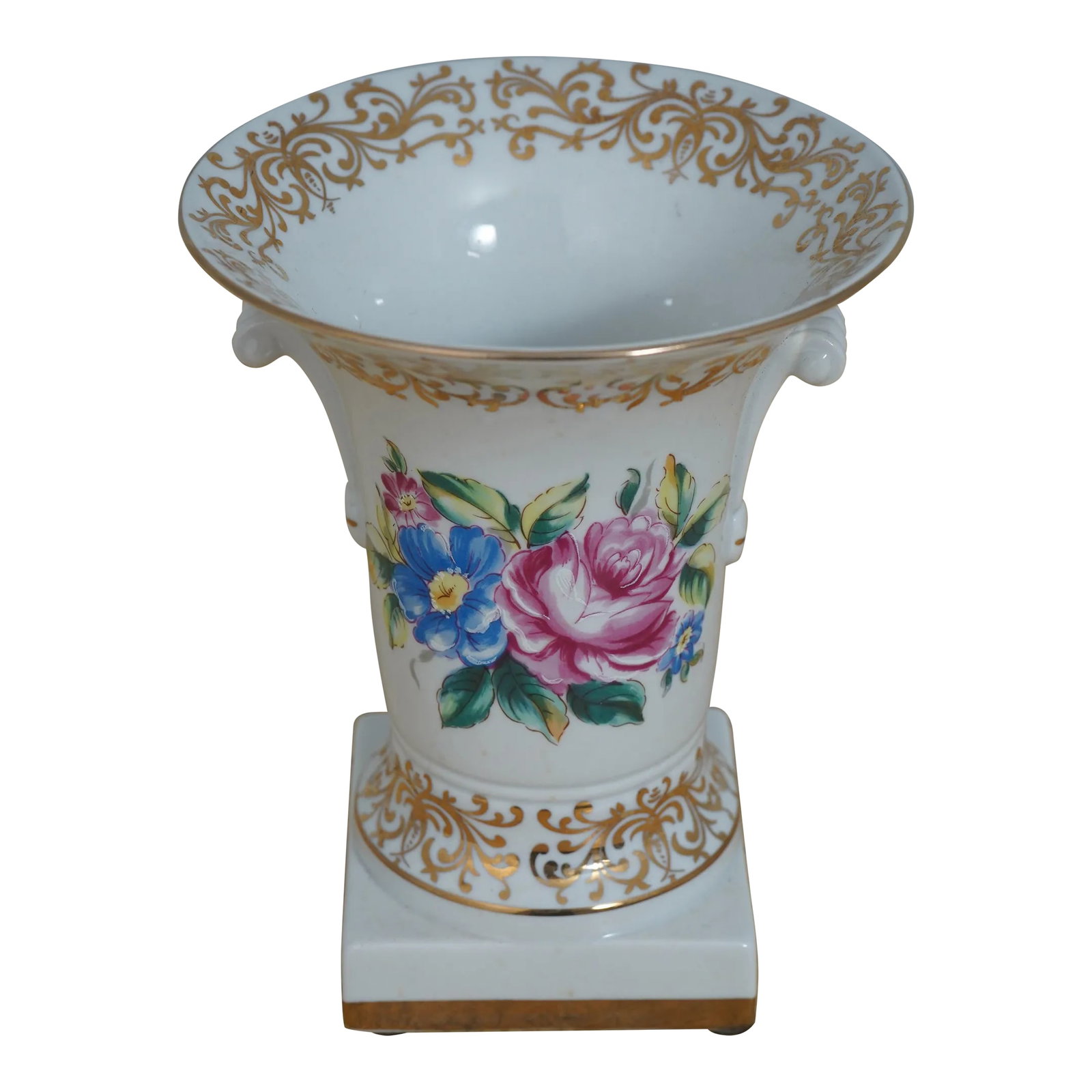 Ethan Allen Neoclassical Porcelain Urn Planter: Age: Approx: 20 Years Old Details: Nice Floral Decoration Condition: Excellent Original Finish & Condition Size: 6.5w x 6.5d x 7.5h Condition: Alterations: Original Condition Unaltered Imperfections: