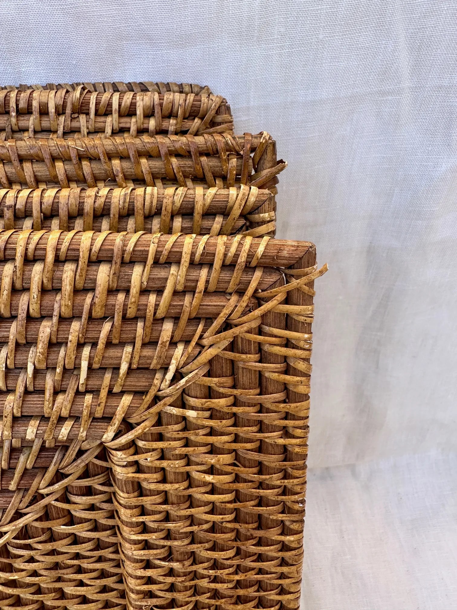 Vintage Set of 6 Square Hand Woven Rattan Plate Chargers - 6