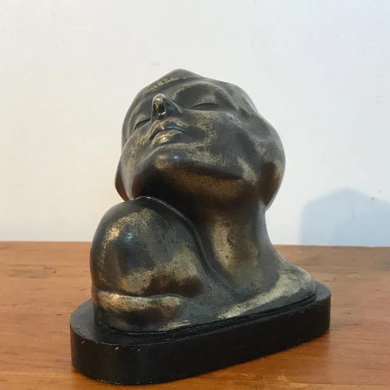 Early 20th Century Art Deco Zinc Flapper Portrait Bust - 9