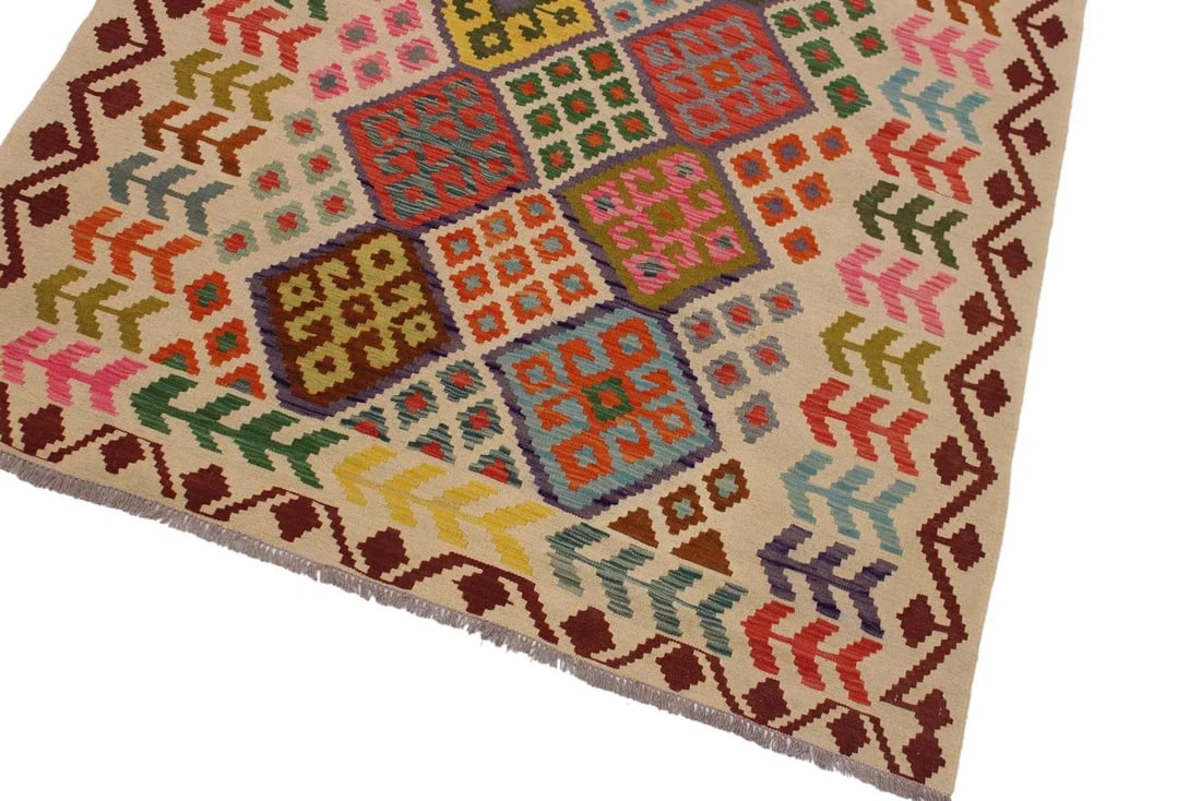 Shabby Chic Kilim Red Hand-Woven Wool Rug -5'9'' * 7'6'' - 3