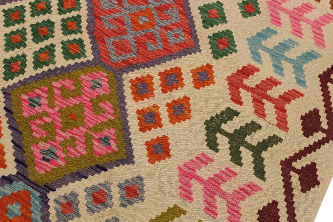 Shabby Chic Kilim Red Hand-Woven Wool Rug -5'9'' * 7'6'' - 4