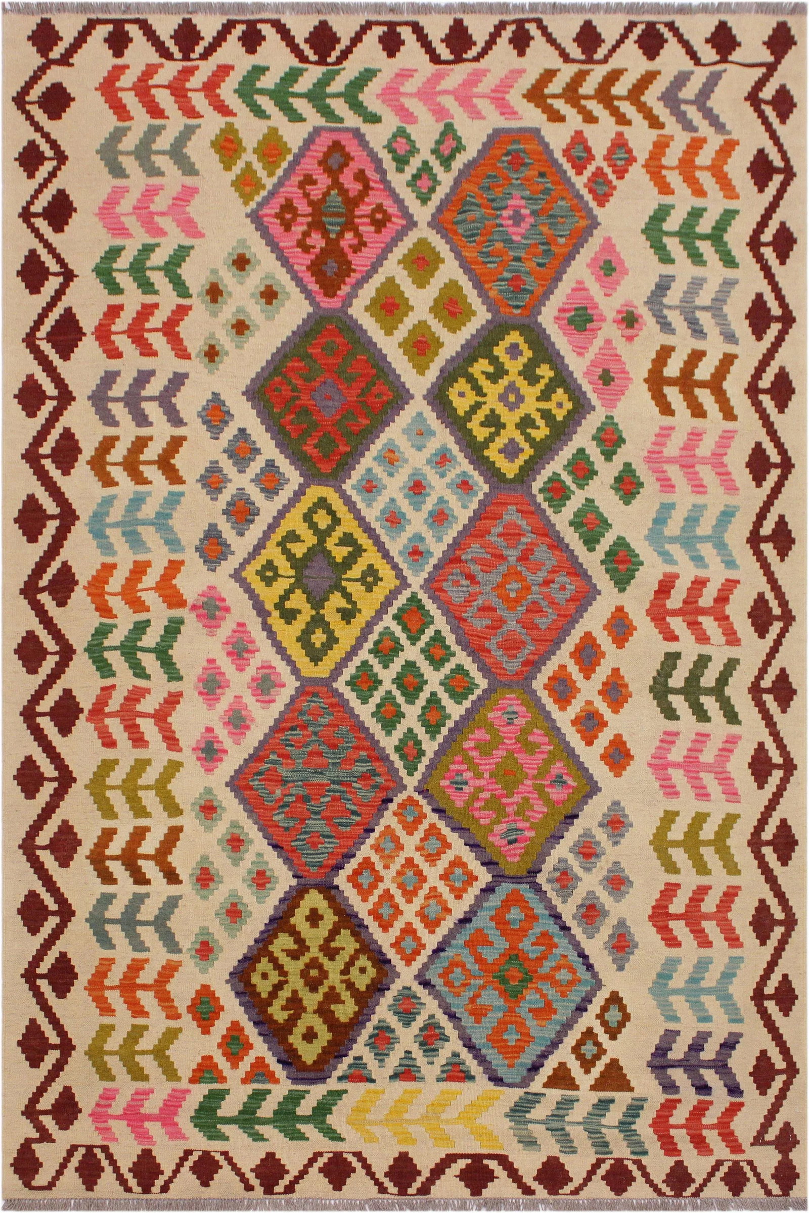 Shabby Chic Kilim Red Hand-Woven Wool Rug -5'9'' * 7'6'' - 8