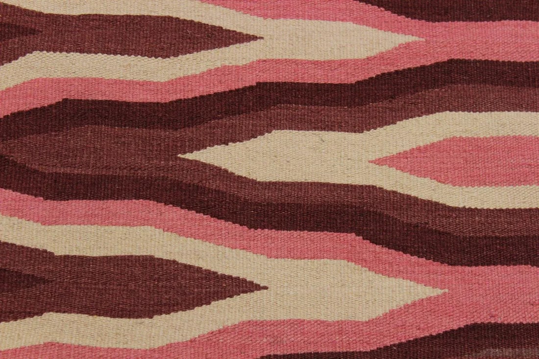 Abstract Kilim Pink Hand-Woven Wool Rug - 4'3'' * 6'1'' - 5