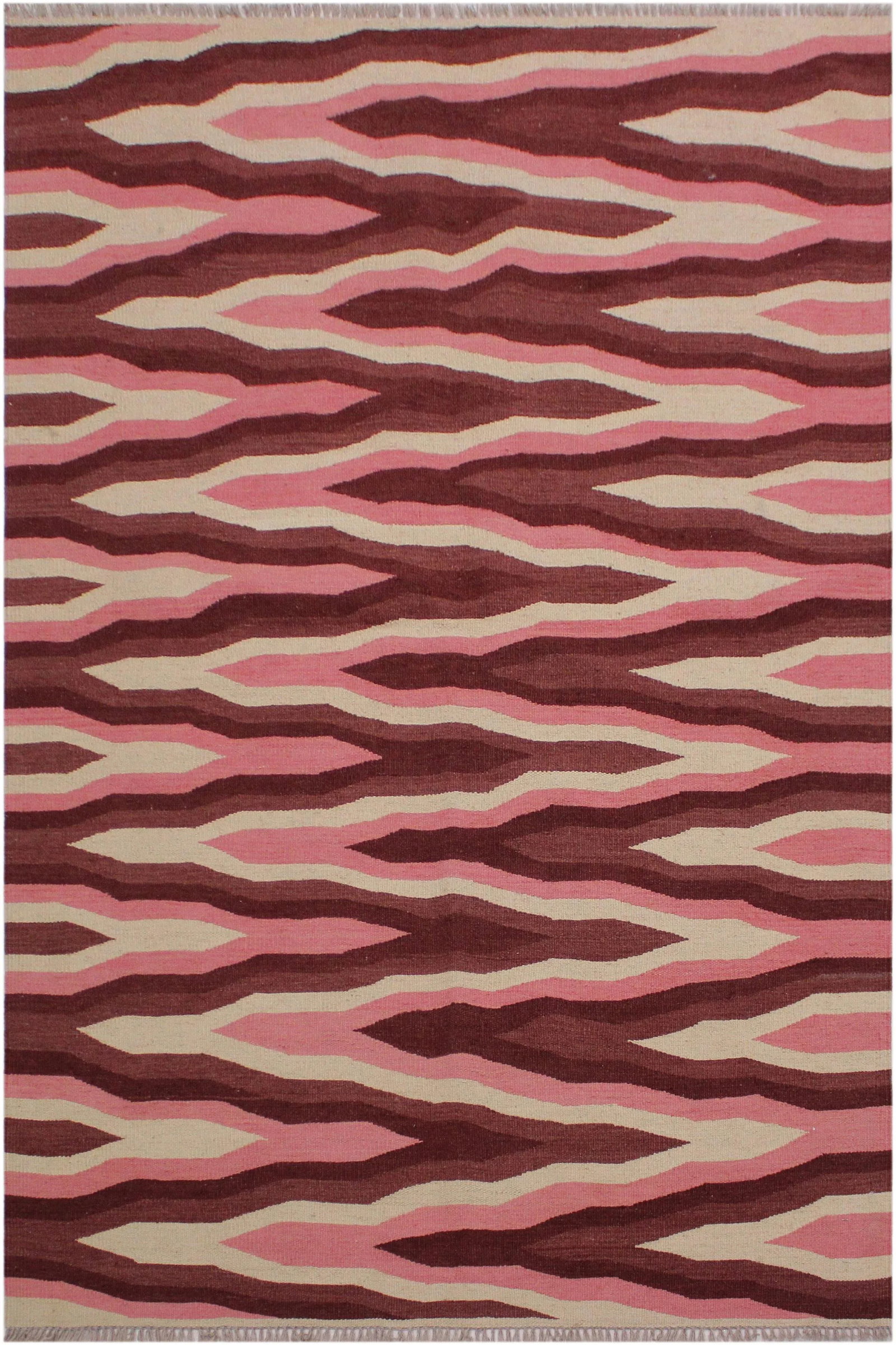 Abstract Kilim Pink Hand-Woven Wool Rug - 4'3'' * 6'1'' - 8
