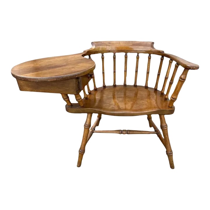 Drexel Windsor Maple and Oak Writing Arm Chair - Vintage Mid 20th Century: Drexel Windsor Maple Writing Arm Chair - Vintage Mid 20th Century Condition: Alterations: Restored Imperfections: Some Imperfections Condition Notes: Excellent condition, finish restored Origin: Unite