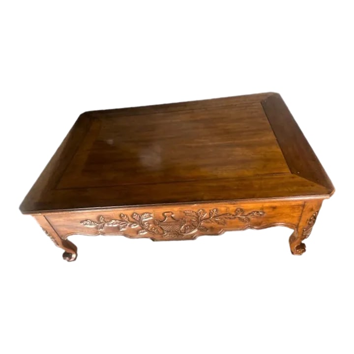 Late 20th Century Large French Provincial Carved Cherry Wood Cocktail or Coffee Table - Attributed t (1 of 7)