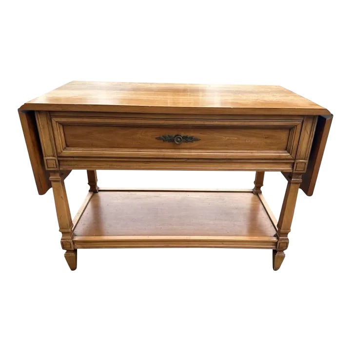 Thomasville Neoclassical Walnut Dropleaf Server - Vintage Mid 20th Century: Thomasville Neoclassical Walnut Dropleaf Server - Vintage Mid 20th Century. Extends to 59.5" with leaves open. Condition: Alterations: Original Condition Unaltered Imperfections: Some Imperfections