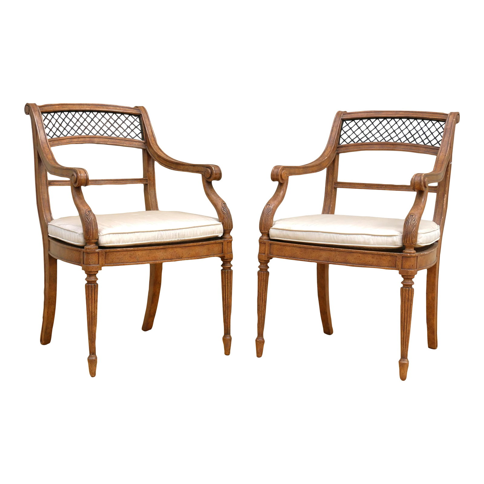 Vintage Pair of Armchairs by Maitland-Smith Regency Style: Beautiful pair of side armchairs manufactured by Maitland-Smith, they are made in Indonesia. Both of them have the label in the bottom, ( check it out in the photo provided). They are made of wood,