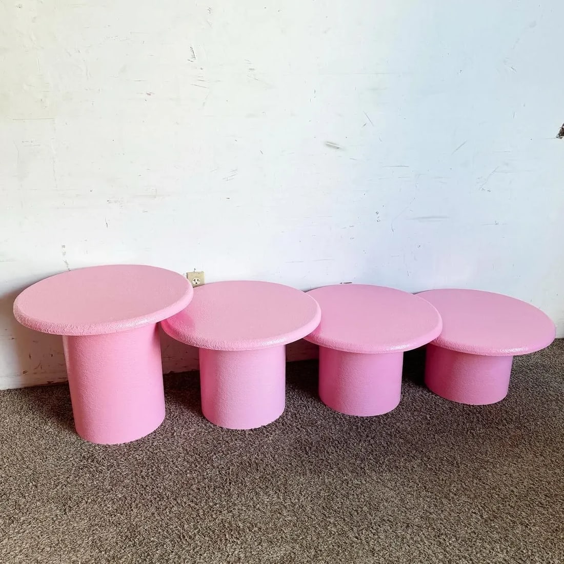 Postmodern Pink Textures Circular Mushroom Nesting Tables - Set of 4 - 2
