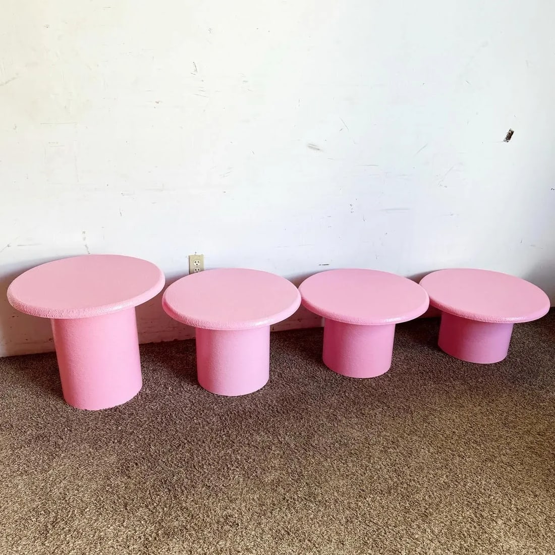 Postmodern Pink Textures Circular Mushroom Nesting Tables - Set of 4 - 3