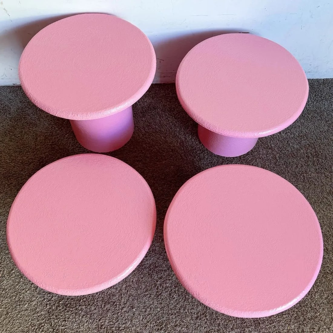 Postmodern Pink Textures Circular Mushroom Nesting Tables - Set of 4 - 6