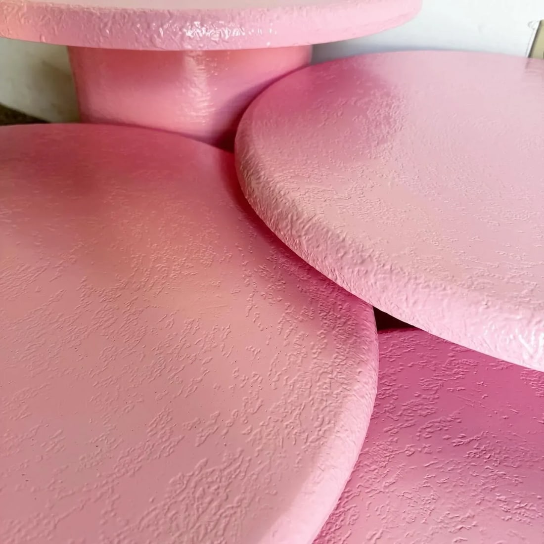 Postmodern Pink Textures Circular Mushroom Nesting Tables - Set of 4 - 8
