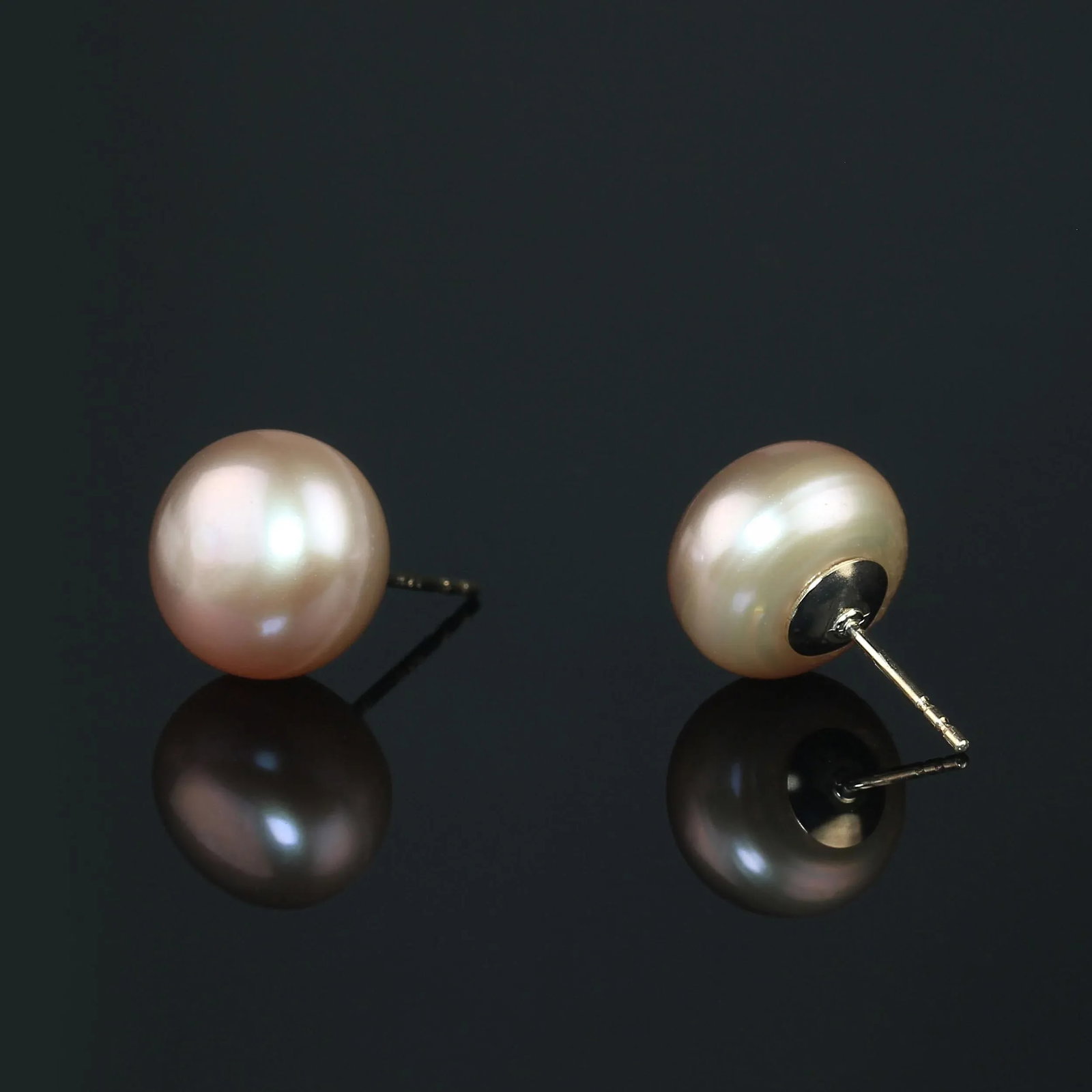 AJD Classic Pinky/Mauve Pearls on 14k Yellow Gold Posts - 2 Pieces - 3