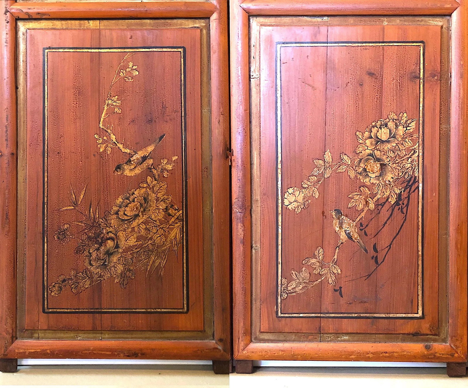 Antique Chinese Hand Painted 4-Panel Wood Screen - 5