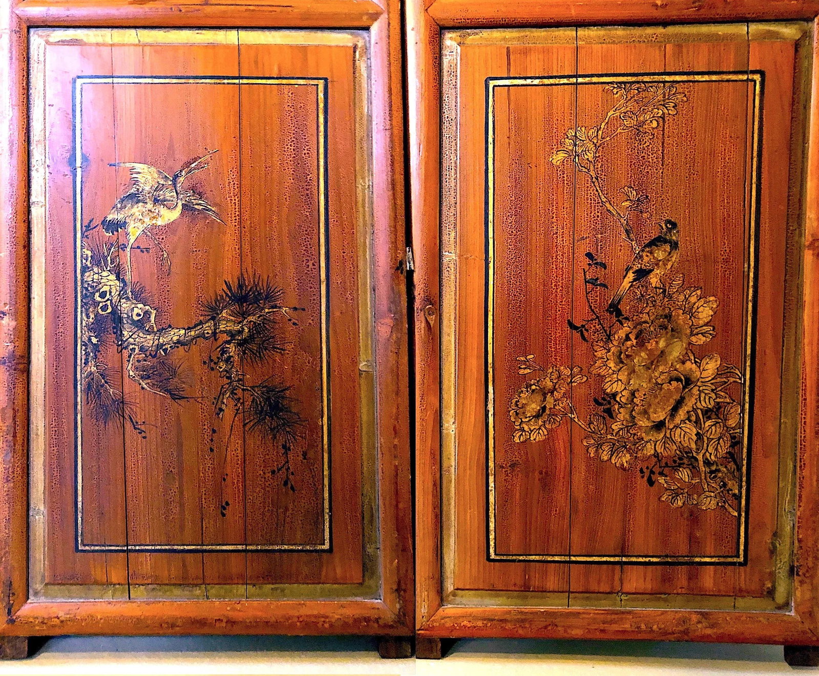 Antique Chinese Hand Painted 4-Panel Wood Screen - 6