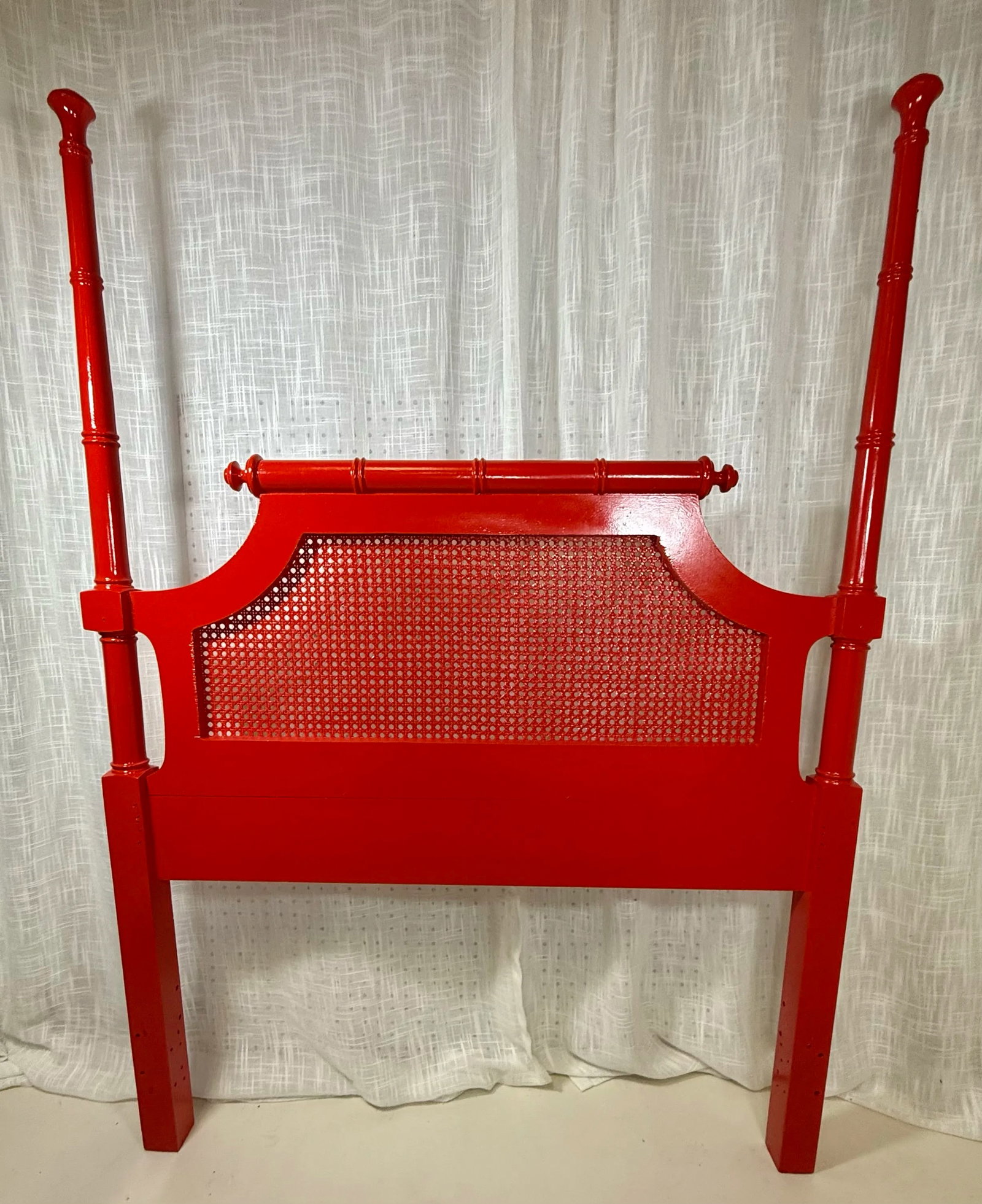 Vintage Bali Hai Faux Bamboo Cane Twin Headboard by Henry Link- Newly Painted Flirt Red by Behr - 11