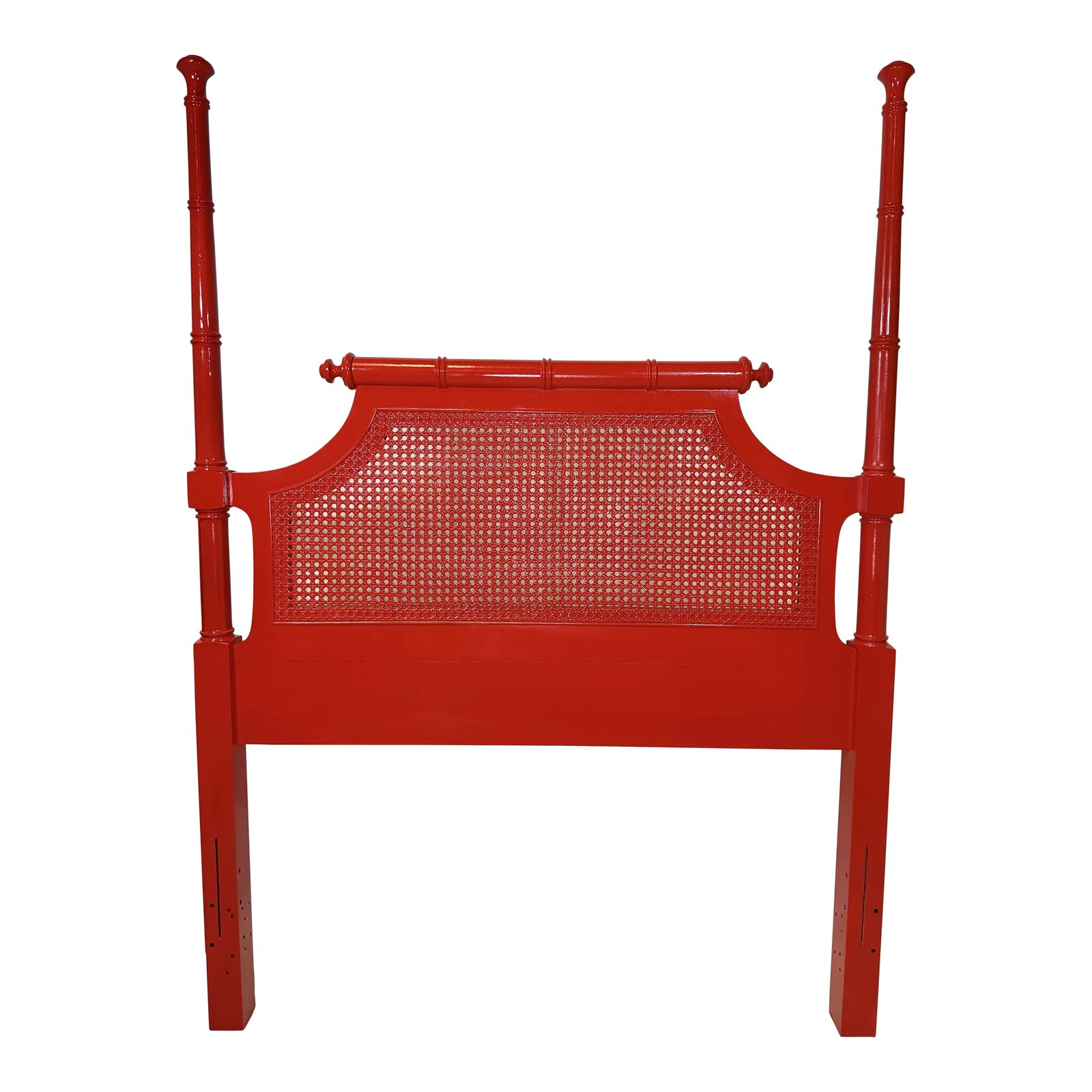 Vintage Bali Hai Faux Bamboo Cane Twin Headboard by Henry Link- Newly Painted Flirt Red by Behr: Transform your bedroom with this stunning Vintage Henry Link Bali Hai Twin Headboard! Expertly crafted from faux bamboo and cane, this piece exudes a tropical charm that will elevate any space. Recent