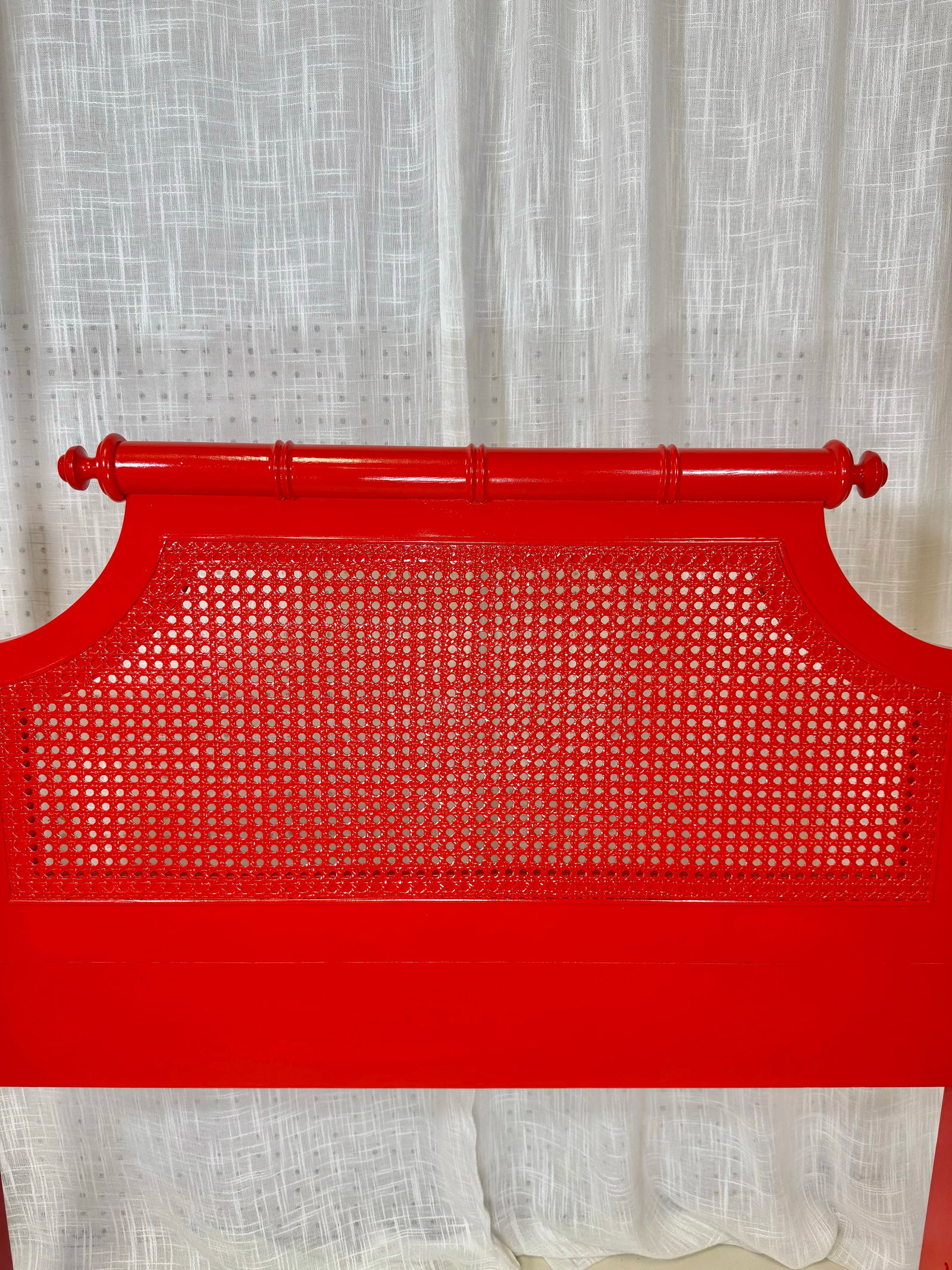 Vintage Bali Hai Faux Bamboo Cane Twin Headboard by Henry Link- Newly Painted Flirt Red by Behr - 2