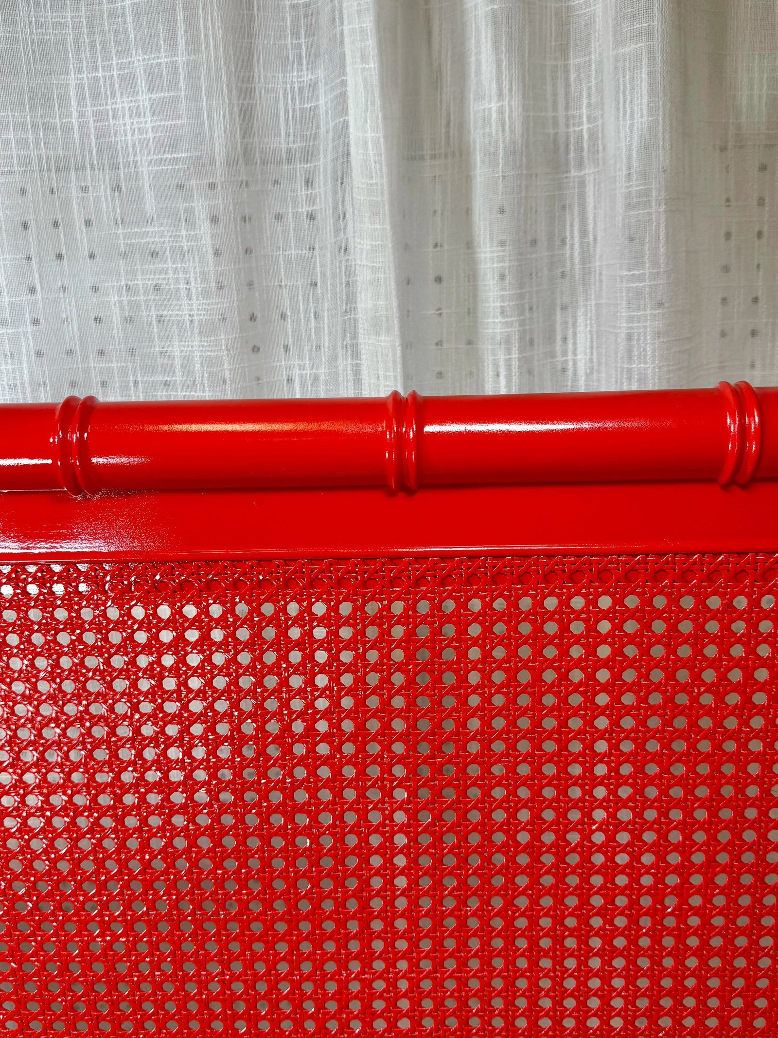 Vintage Bali Hai Faux Bamboo Cane Twin Headboard by Henry Link- Newly Painted Flirt Red by Behr - 3