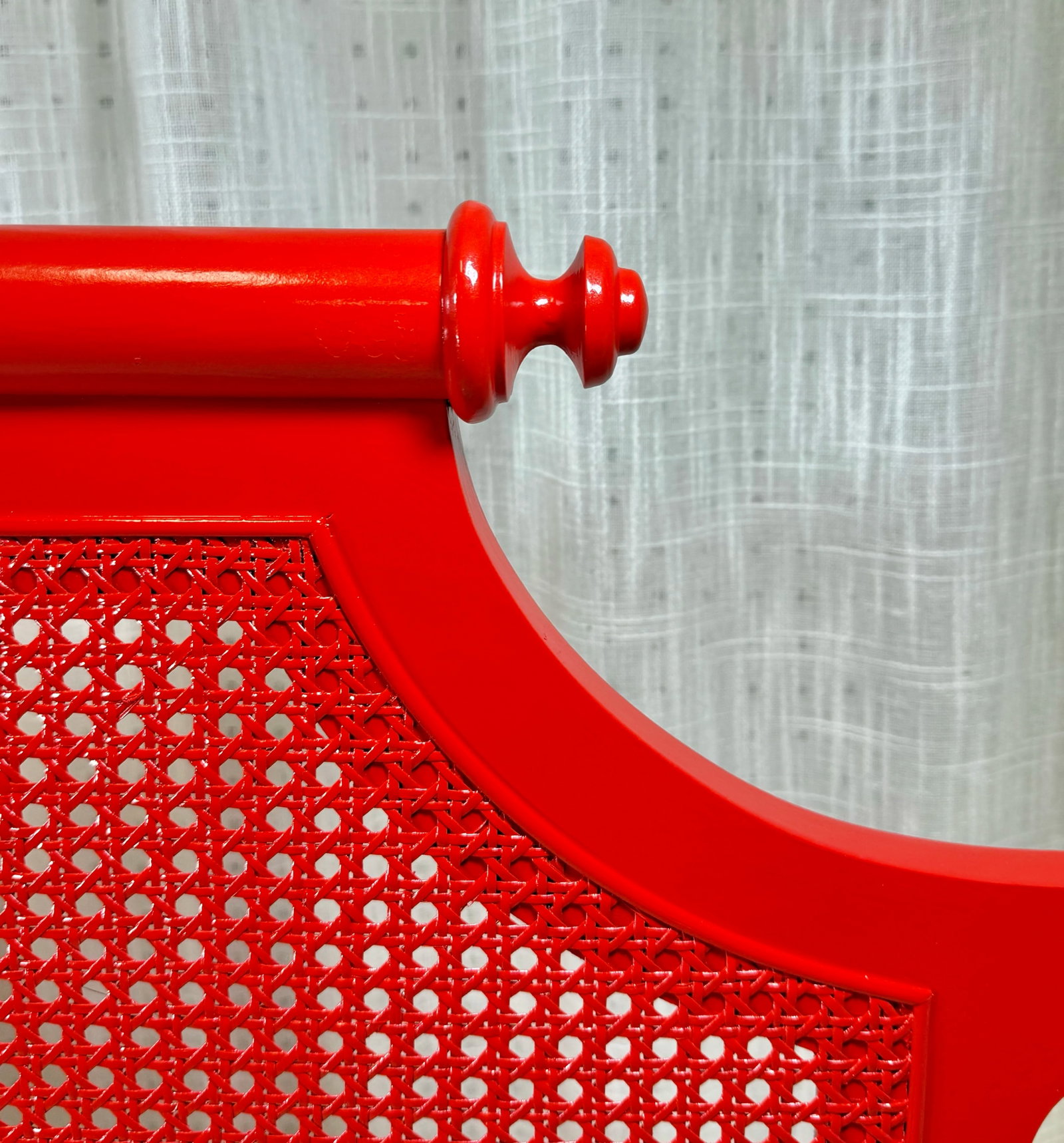 Vintage Bali Hai Faux Bamboo Cane Twin Headboard by Henry Link- Newly Painted Flirt Red by Behr - 4