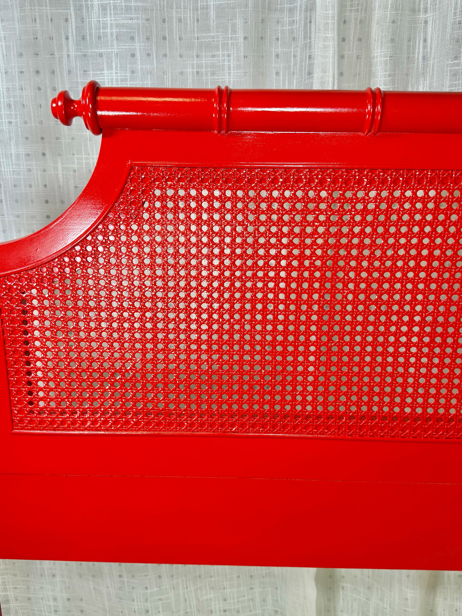 Vintage Bali Hai Faux Bamboo Cane Twin Headboard by Henry Link- Newly Painted Flirt Red by Behr - 5