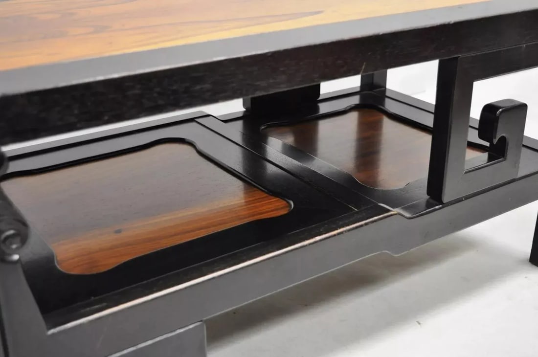 Michael Taylor for Baker Chinoiserie Rosewood Greek Key Black Coffee Table - 10