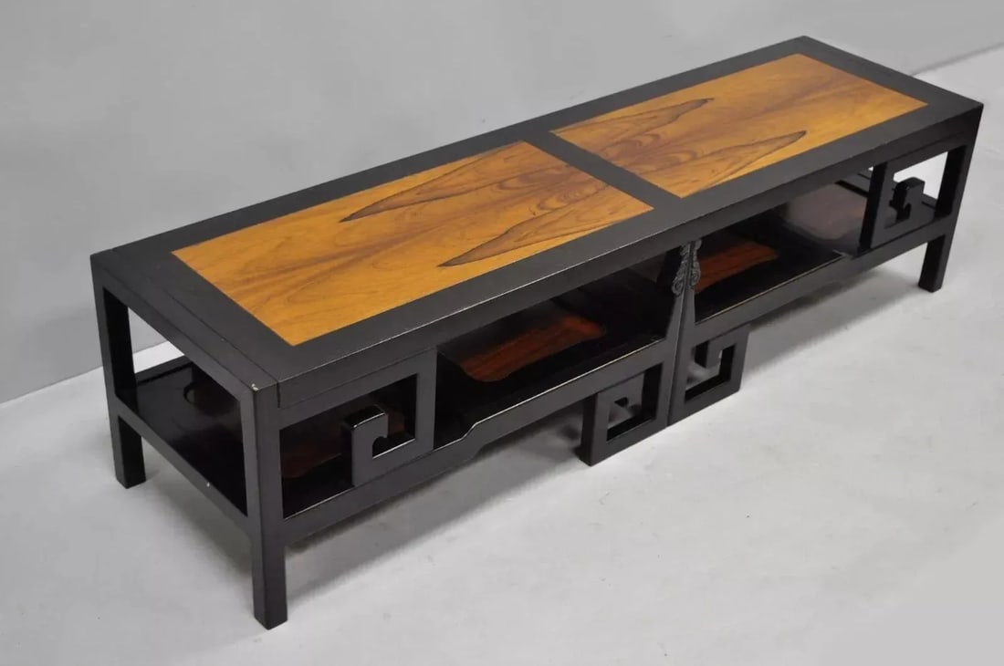 Michael Taylor for Baker Chinoiserie Rosewood Greek Key Black Coffee Table - 11