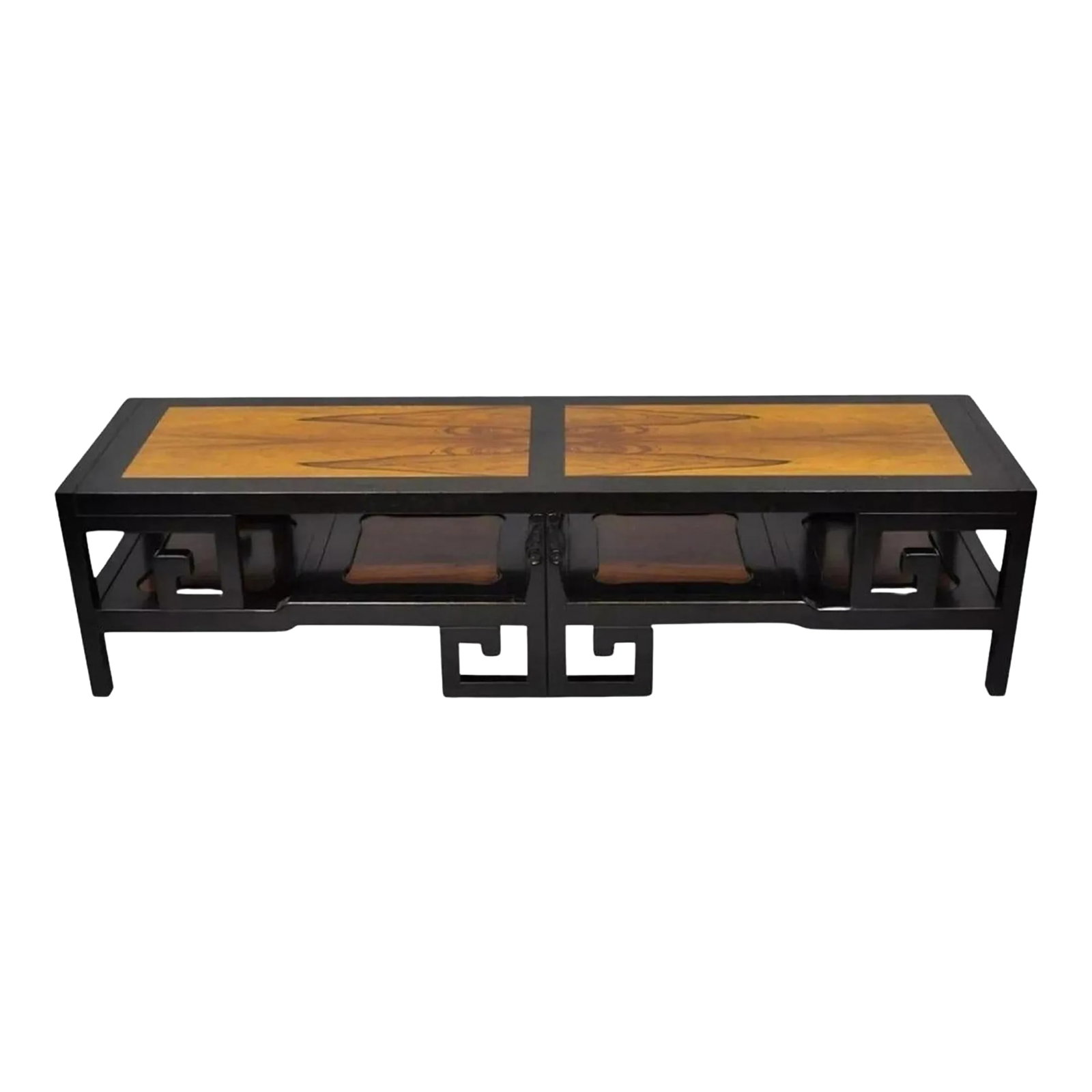 Michael Taylor for Baker Chinoiserie Rosewood Greek Key Black Coffee Table (1 of 11)