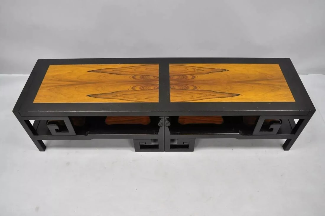 Michael Taylor for Baker Chinoiserie Rosewood Greek Key Black Coffee Table - 2