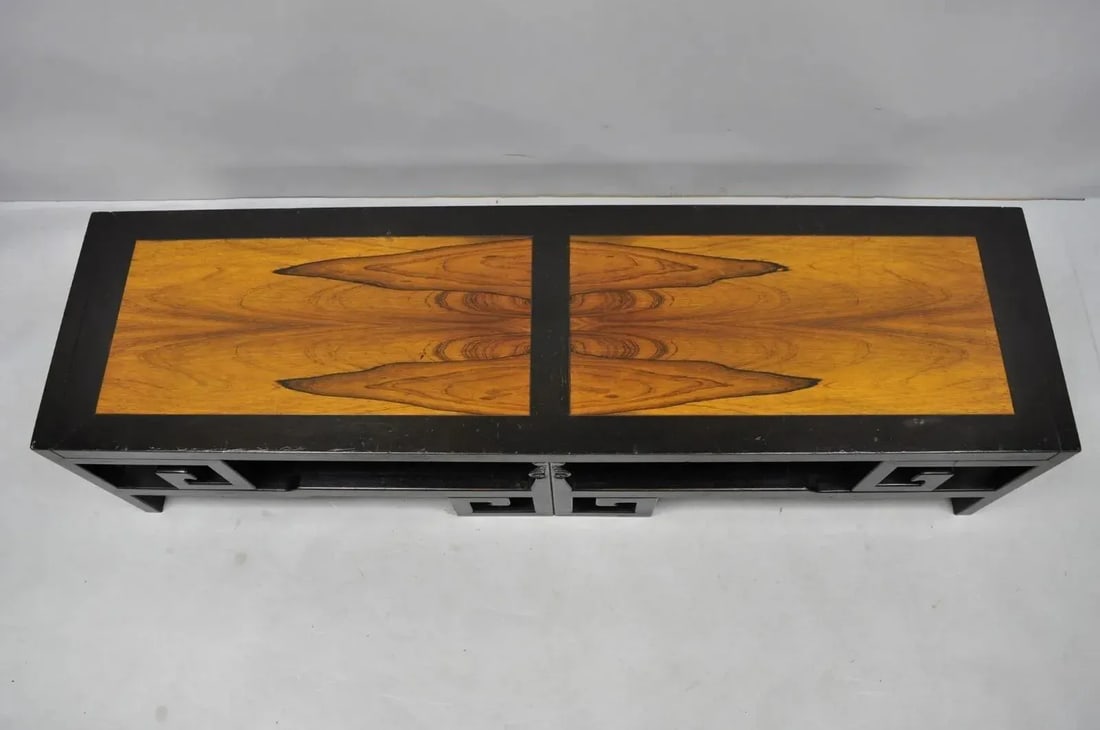 Michael Taylor for Baker Chinoiserie Rosewood Greek Key Black Coffee Table - 3