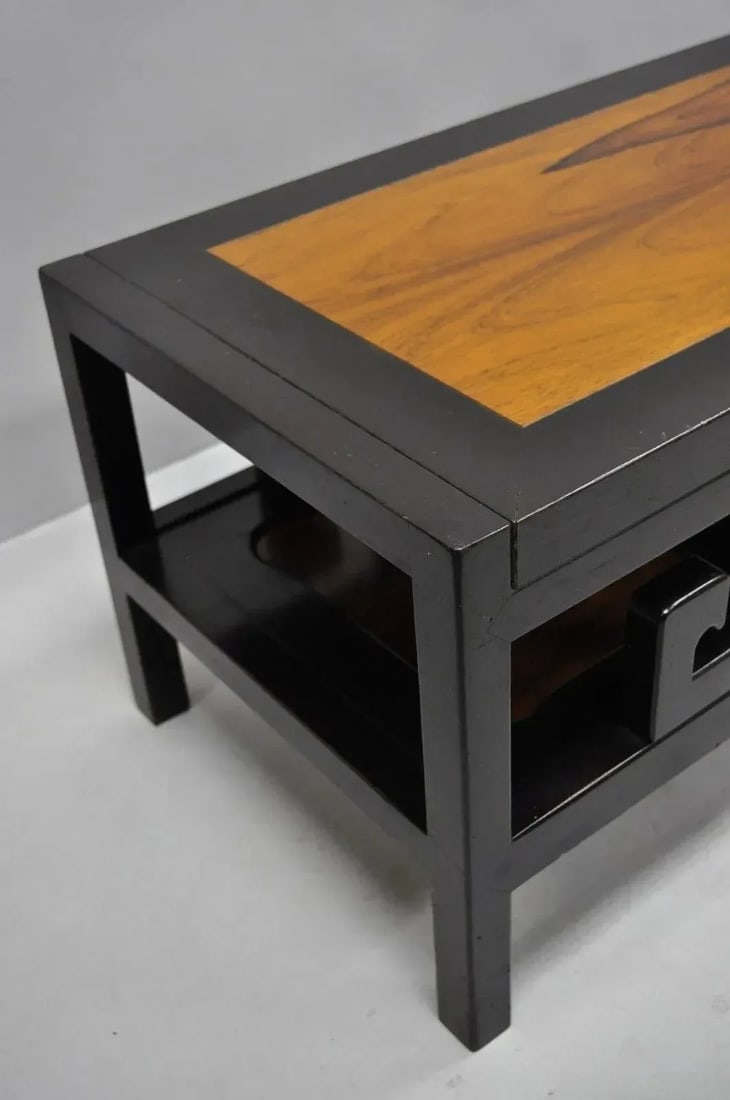 Michael Taylor for Baker Chinoiserie Rosewood Greek Key Black Coffee Table - 4