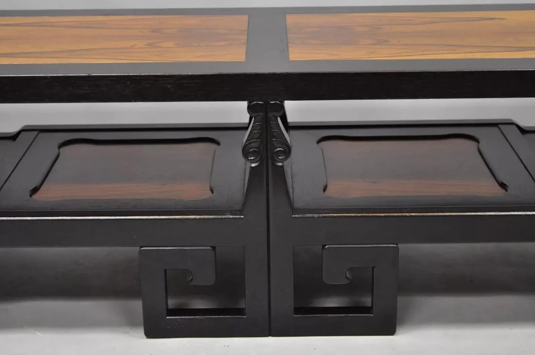 Michael Taylor for Baker Chinoiserie Rosewood Greek Key Black Coffee Table - 5
