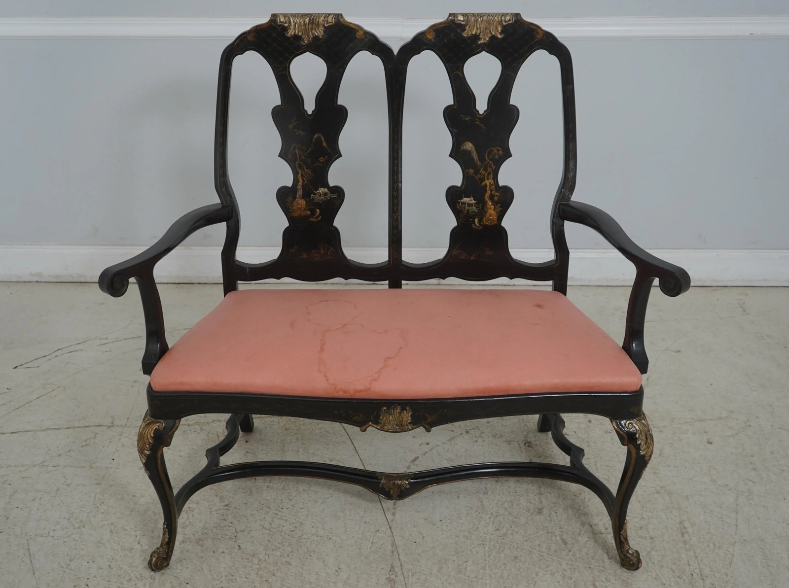 Chinoiserie Decorated Vintage Double Back Settee - 2
