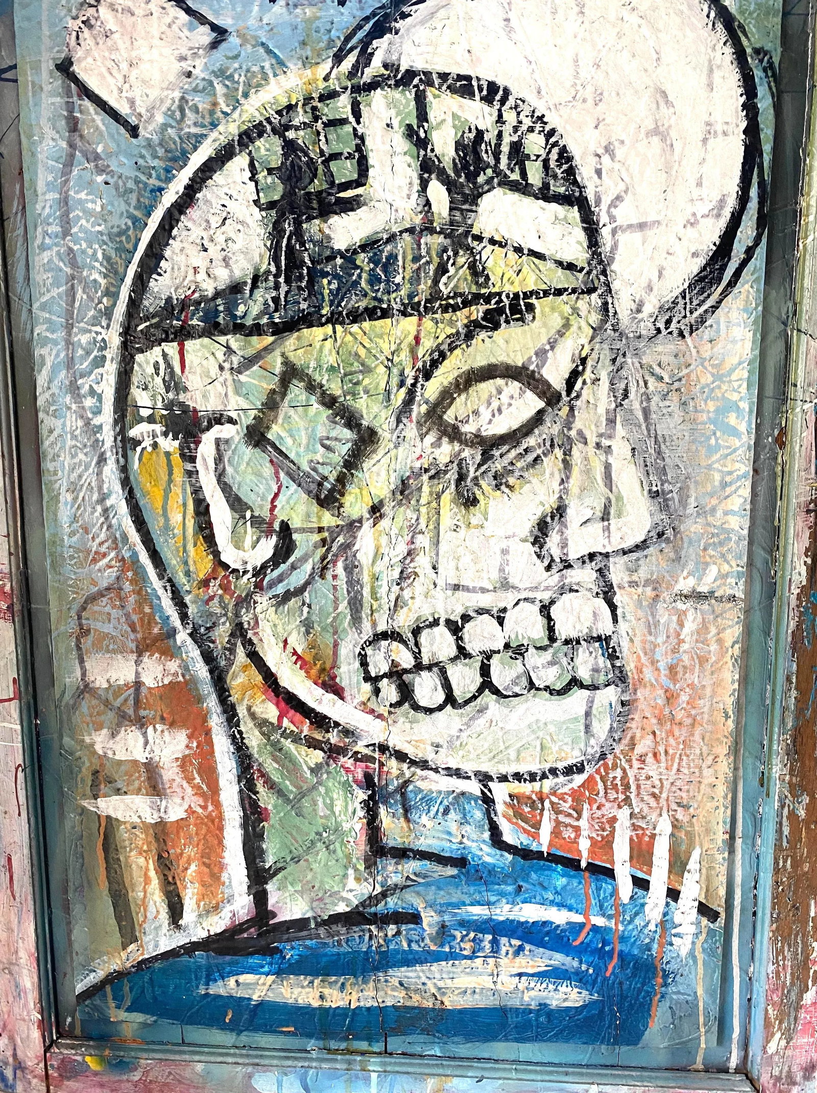 1990s Contemporary Outsider Tramp Art Portrait of a Man Skull in the Style of Jean Michel Basquiat - 2