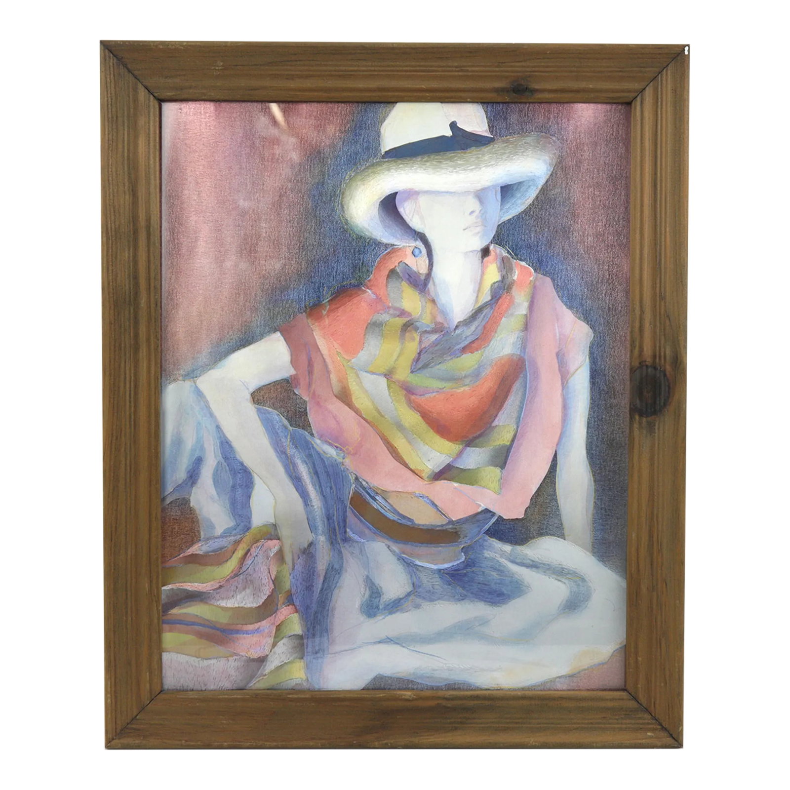 Rare Illuminated Art Print "Lady With Hat": Rare Illuminated Art Print "Lady with Hat",Framed. This art print features a striking use of color and an expressive surface structure that changes the light and dark of the image depending on the