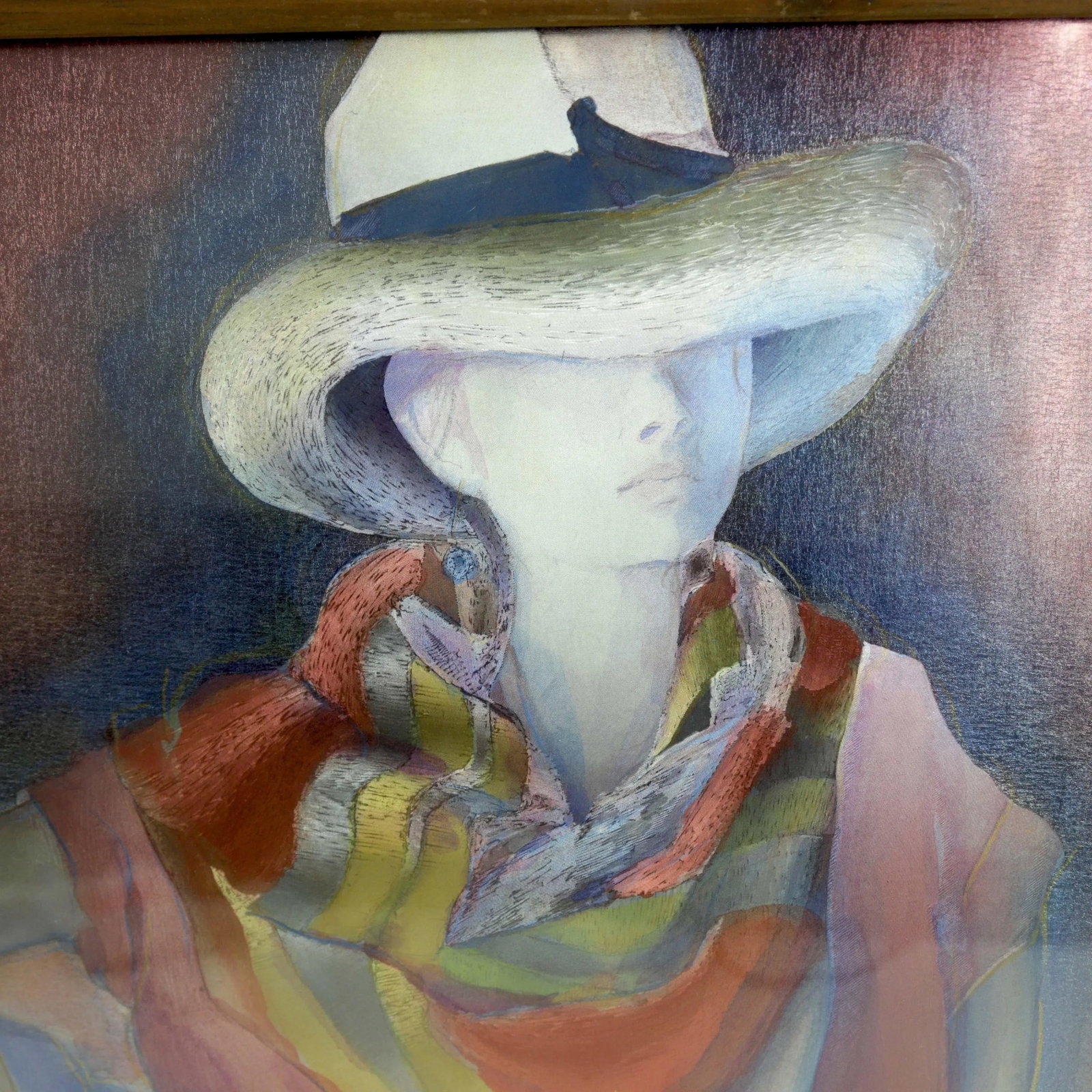 Rare Illuminated Art Print "Lady With Hat" - 3