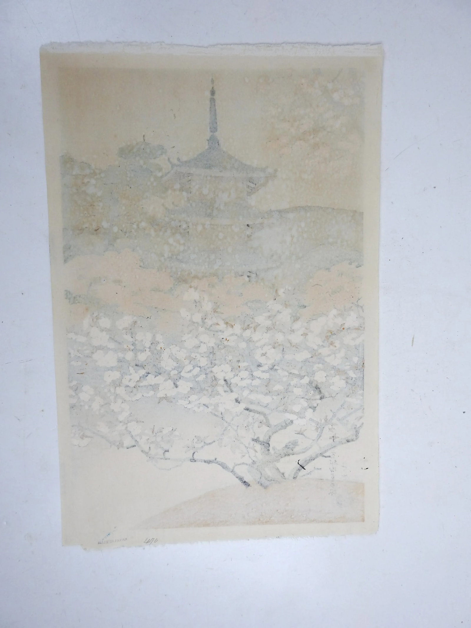 Mid 20th Century Benji Asada Japanese Woodblock Print Cherry Blossoms at Omuro Garden - 5