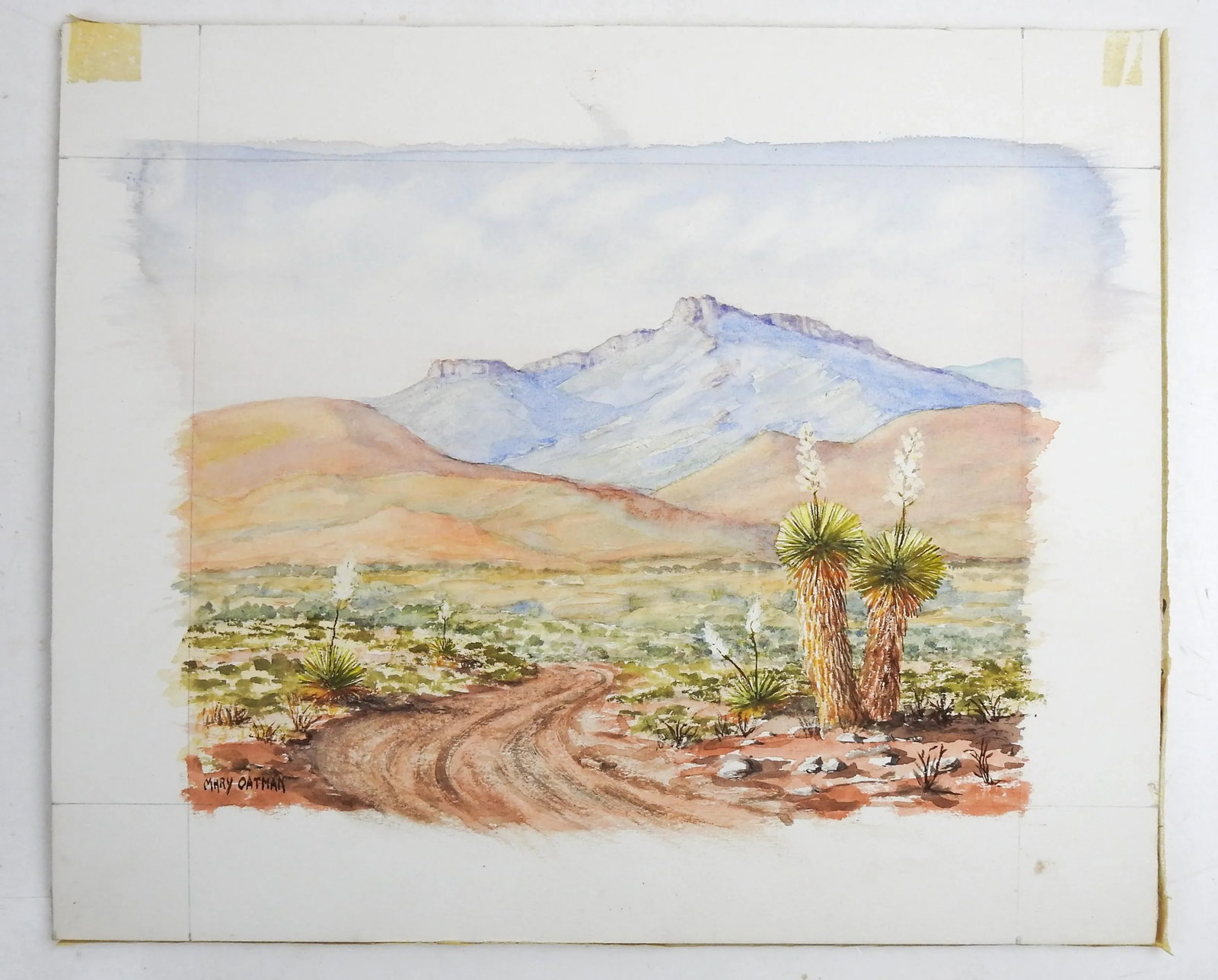 Vintage Desert Mountain Landscape Watercolor Painting - 3