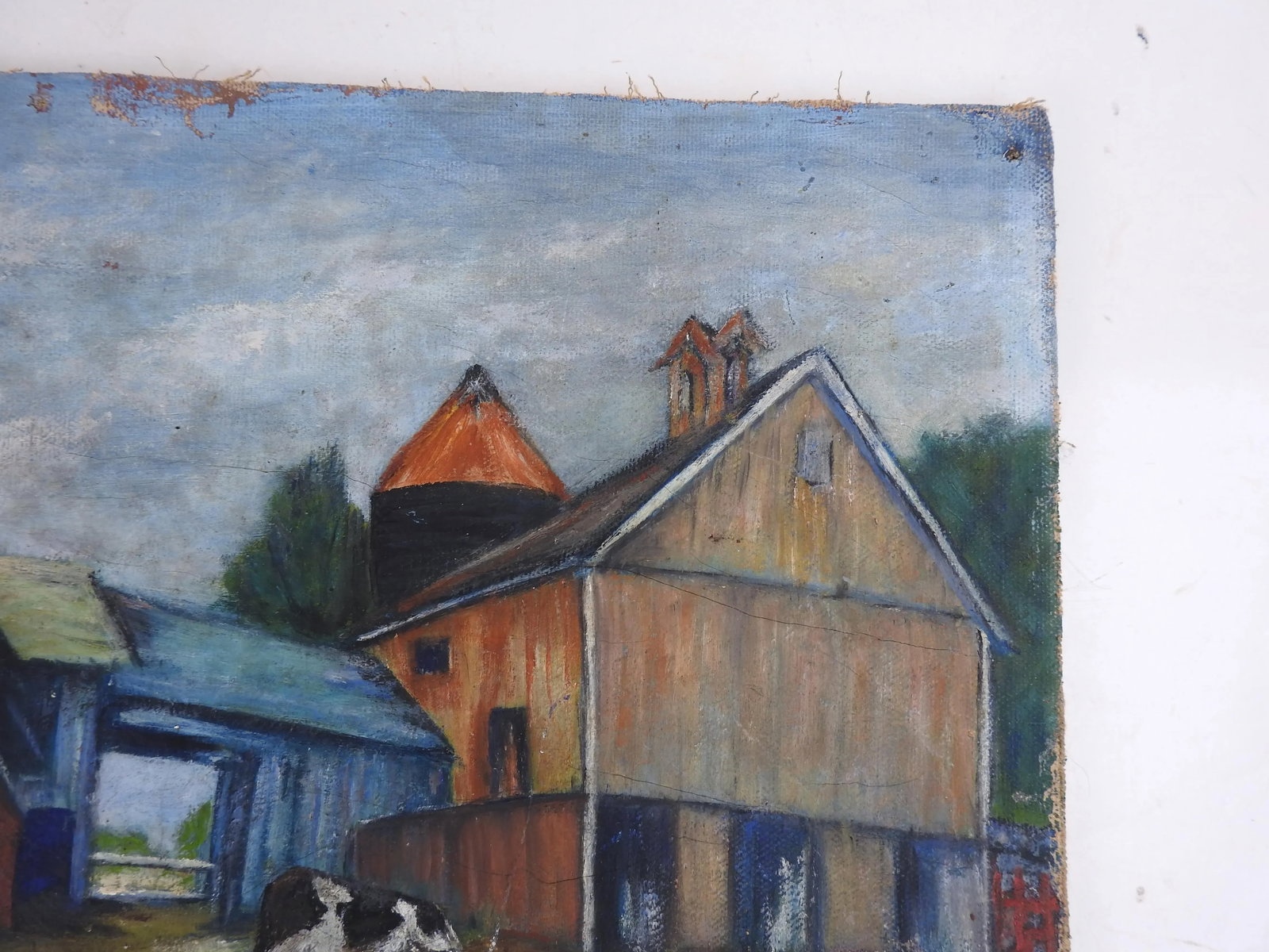 Vintage Mid 20th Century Pastoral Farm Scene With Cow Painting - 2